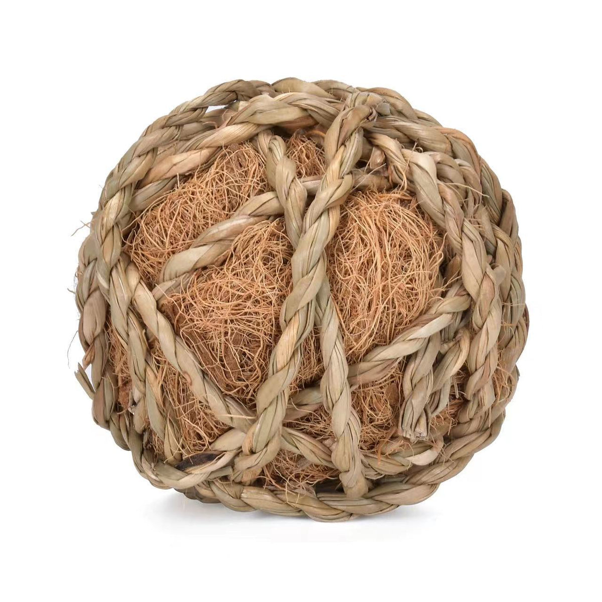 Pelota Mordedora de Hierba para Mascotas Pequeñas – Cuerda de paja con seda marrón