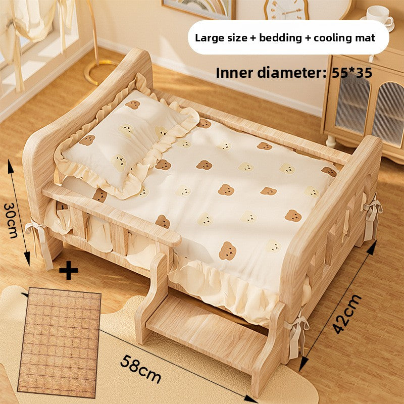 Cama elevada de madera para perros