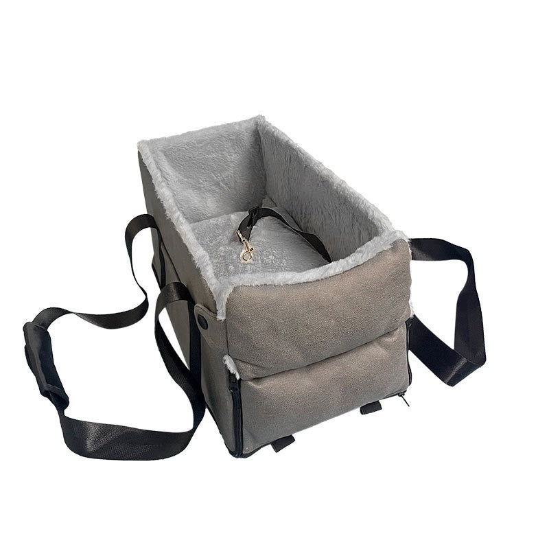 Cama elevadora para coche con correa de seguridad para perros – Dark gray + gray plush
