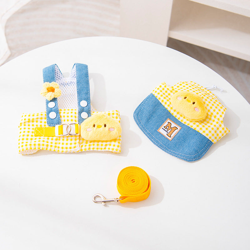 Arnés Ajustable con Correa y Sombrero para Perros y Gatos – Set de cuadros amarillo