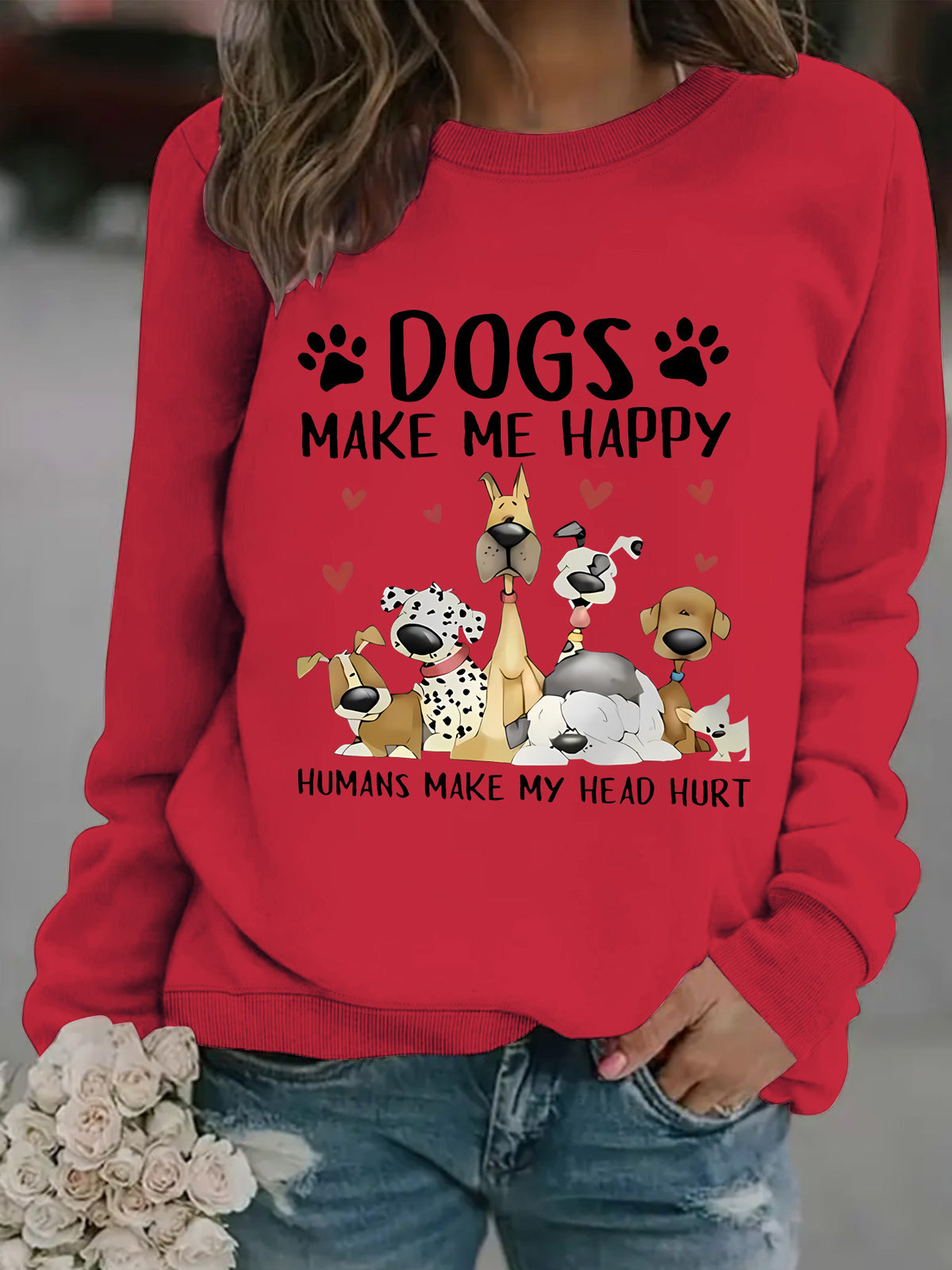 Sudadera de mujer con estampado de perros en color rojo