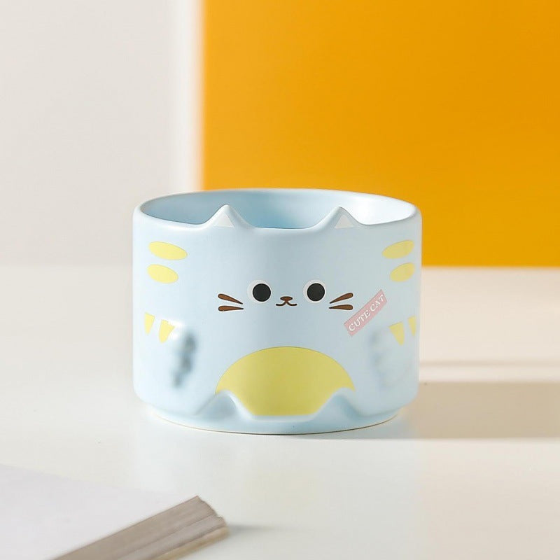 Taza de cerámica con gato de dibujos animados
