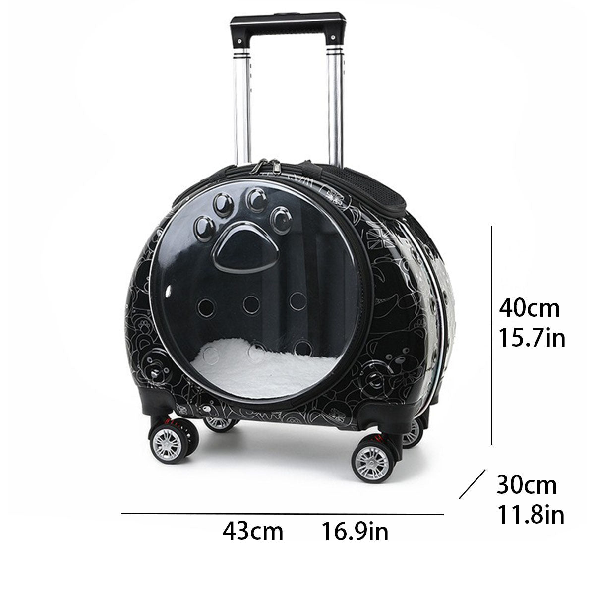 Transportín mochila transparente con ruedas para perros y gatos