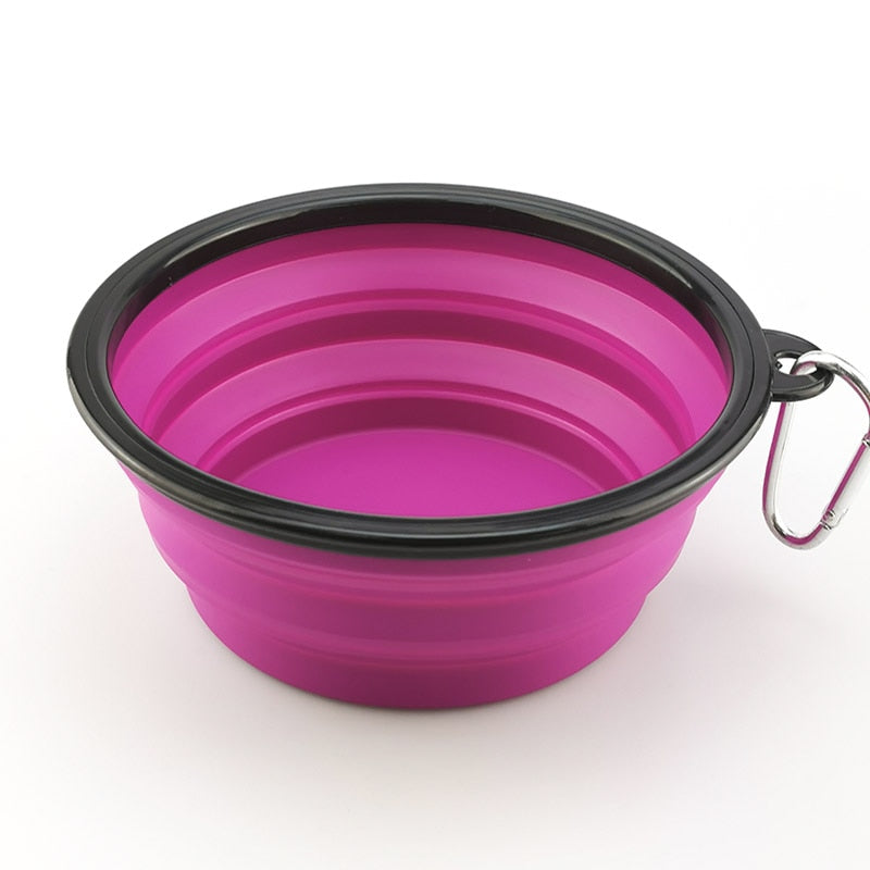 Cuenco plegable de silicona para perros y gatos con mosquetón