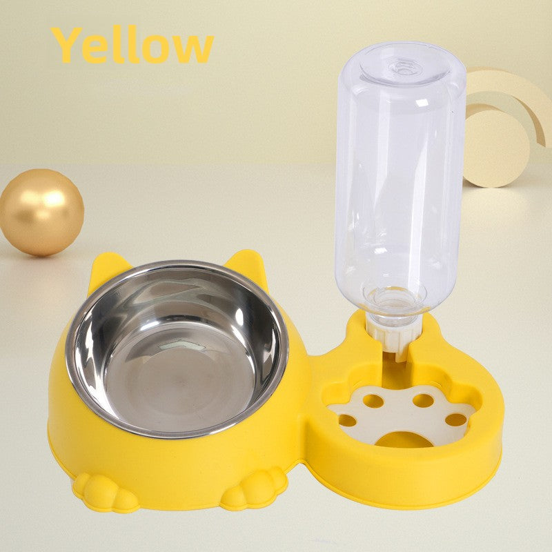 Comedero y Bebedero Automático de Dos Cuencos para Perros y Gatos en color amarillo