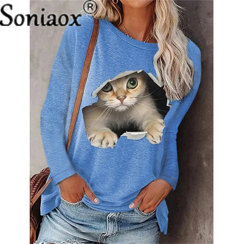Camiseta de manga larga con estampado de gatos