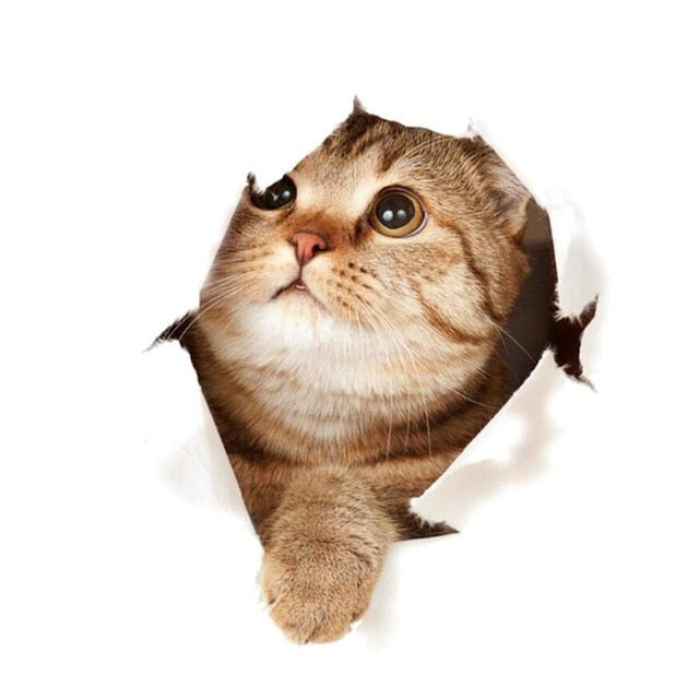 Pegatina de pared 3D con diseño de gato para baño