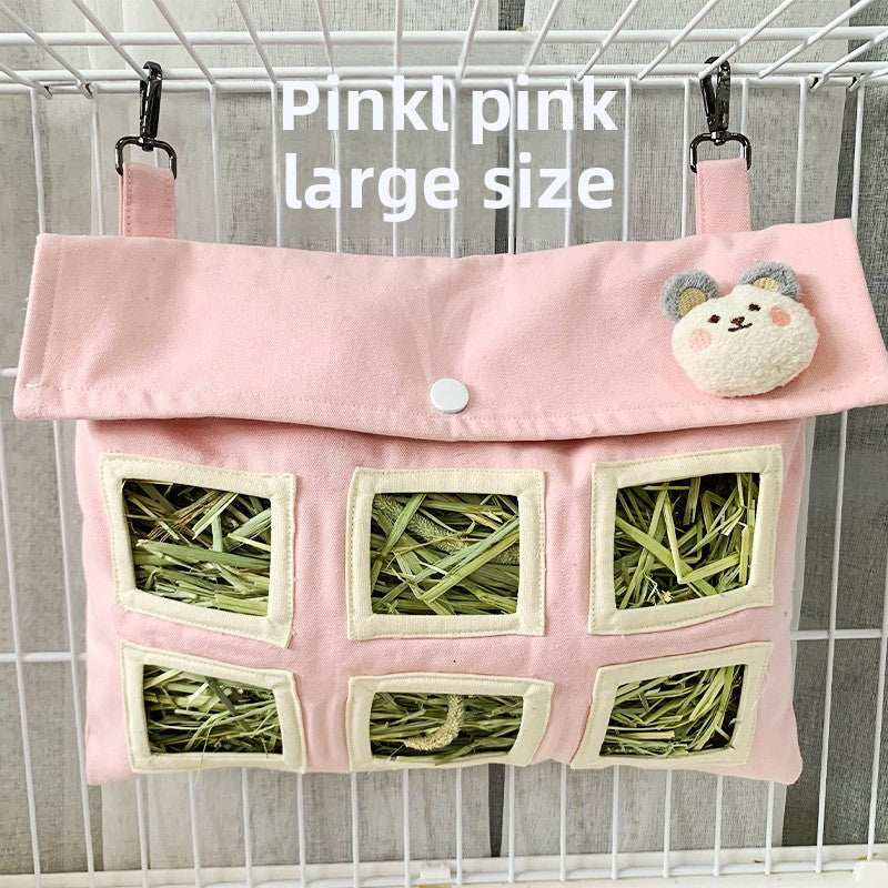 Bolsa Colgante Lavable para Heno de Mascotas Pequeñas – Rosa grande 33 x 24 cm