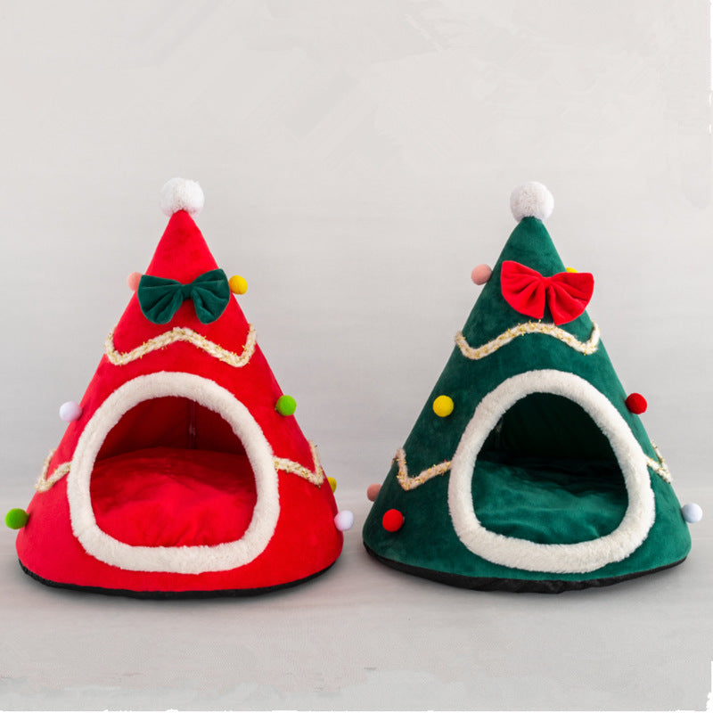 Cama cueva gorro de Navidad para gatos y perros pequeños