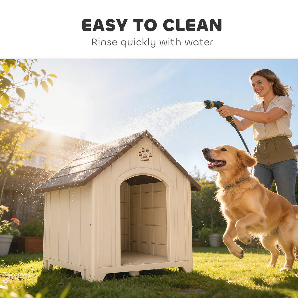 Caseta de plástico beige para perros grandes hasta 30 kg, 88x79x89 cm
