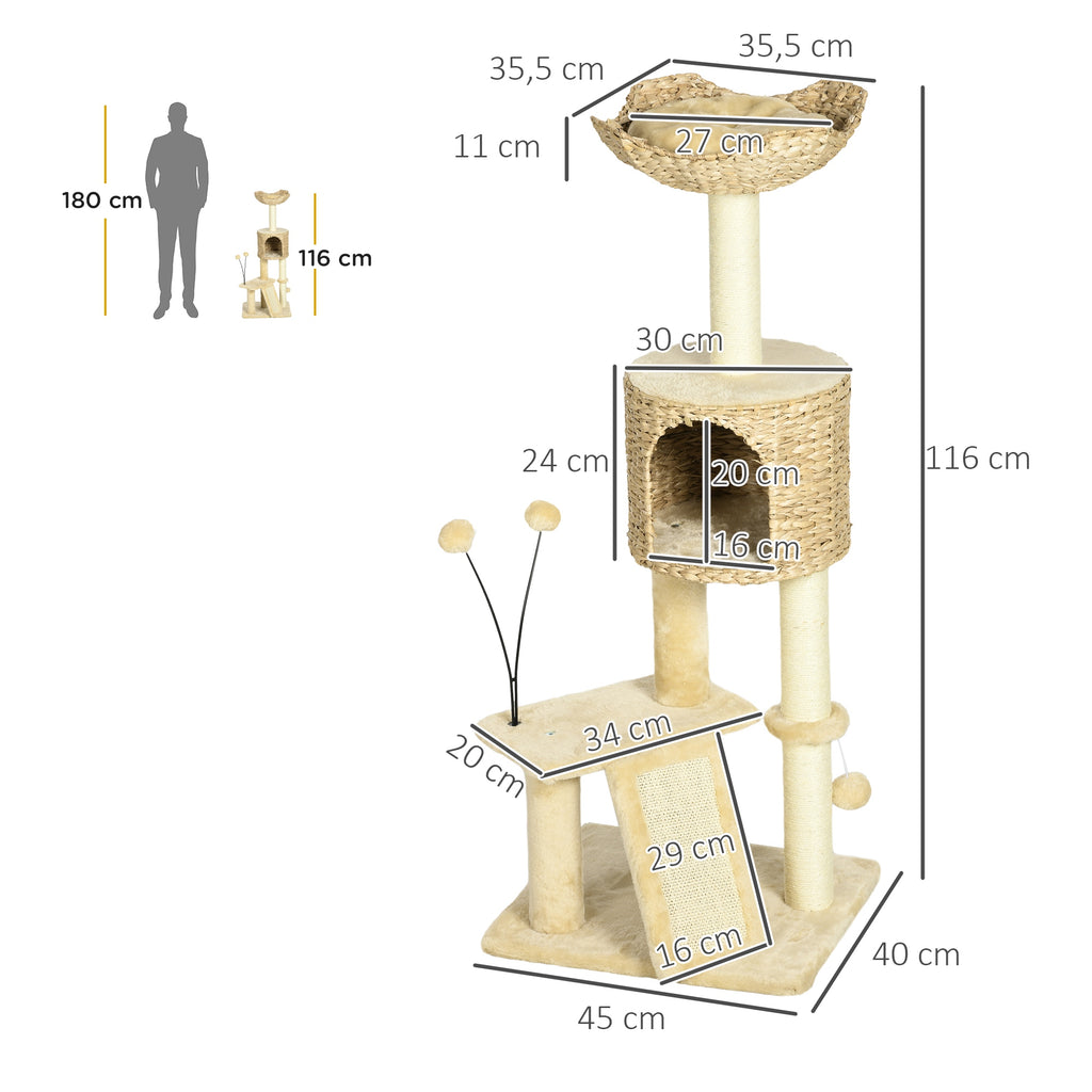 Árbol rascador para gatos de 116 cm con refugio y plataformas