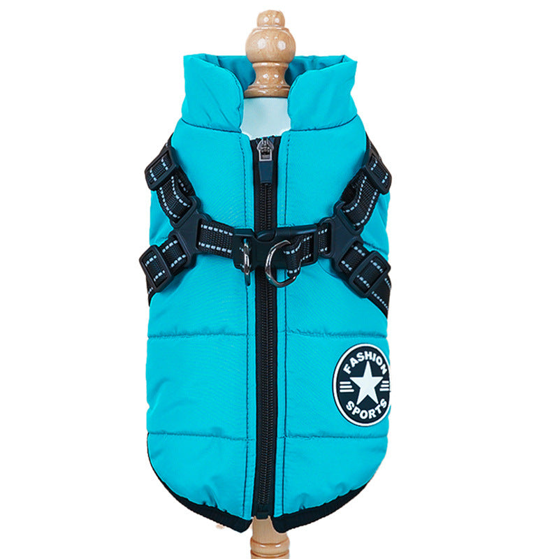 Chaleco acolchado de algodón para perros y gatos – Azul lago