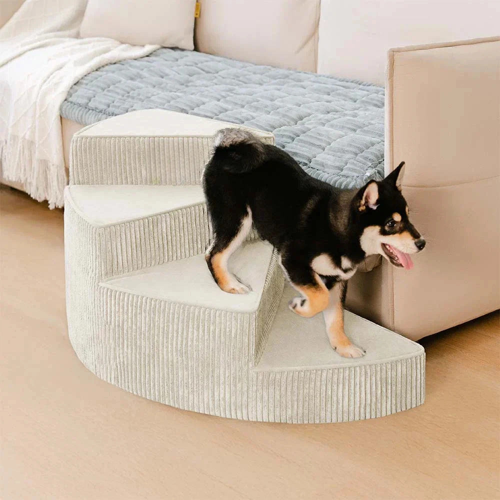 Escalera giratoria para perros con funda lavable – Blanco roto, izquierda