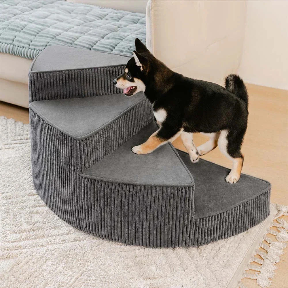 Escalera giratoria para perros con funda lavable – Gris oscuro, izquierda