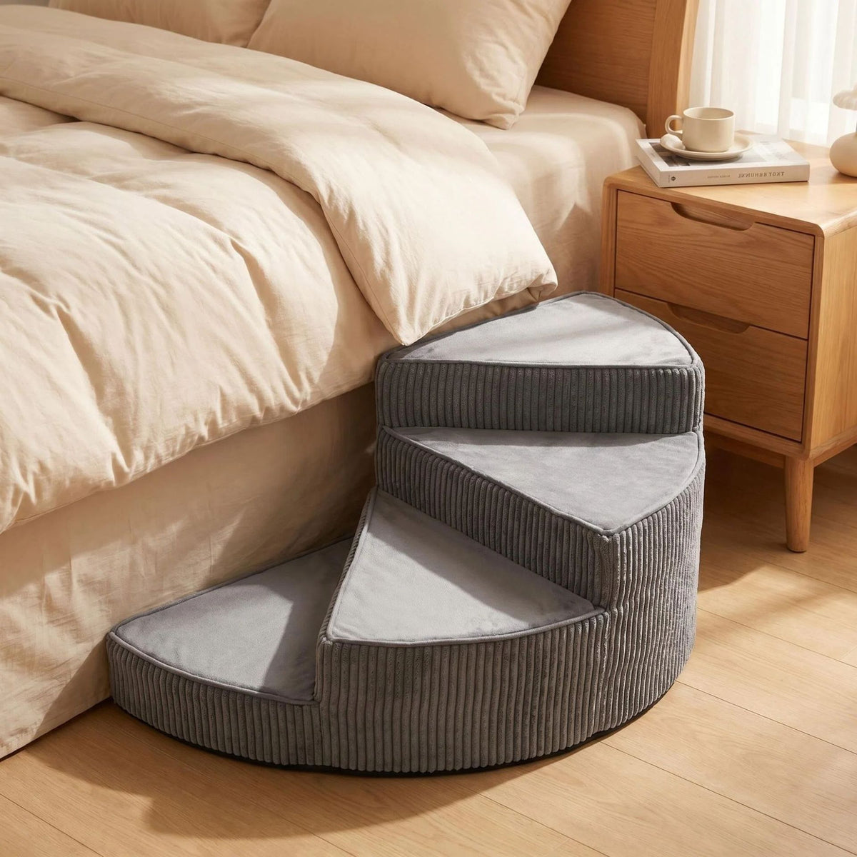 Escalera giratoria para perros con funda lavable – Gris claro, derecha