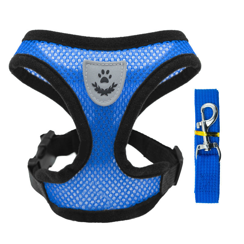 Arnés ajustable con collar y correa para perros pequeños y gatos en color azul