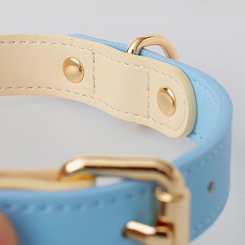 Collar de piel para perros y gatos, colores pastel