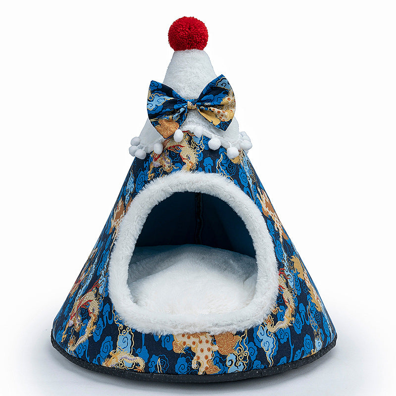 Cama cueva gorro de Navidad para gatos y perros pequeños
