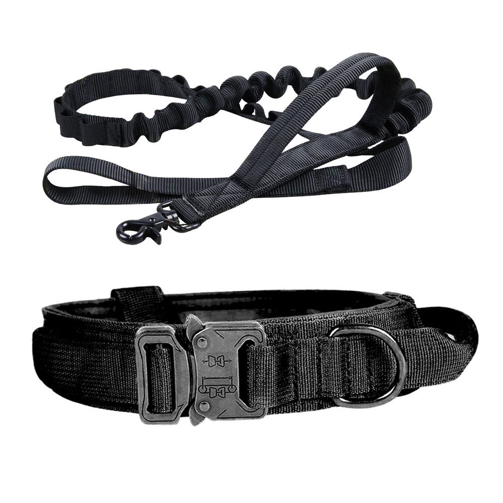 Collar y correa táctica para perros – Set negro