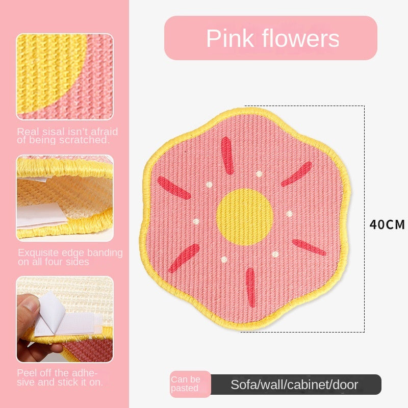 Rascador vertical de pared para gatos de sisal – Flores rosa