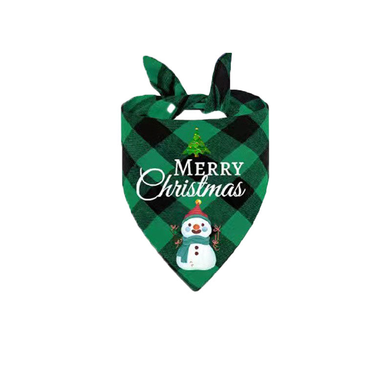 Pañuelo triangular navideño para perros y gatos – Muñeco de nieve, cuadros azul