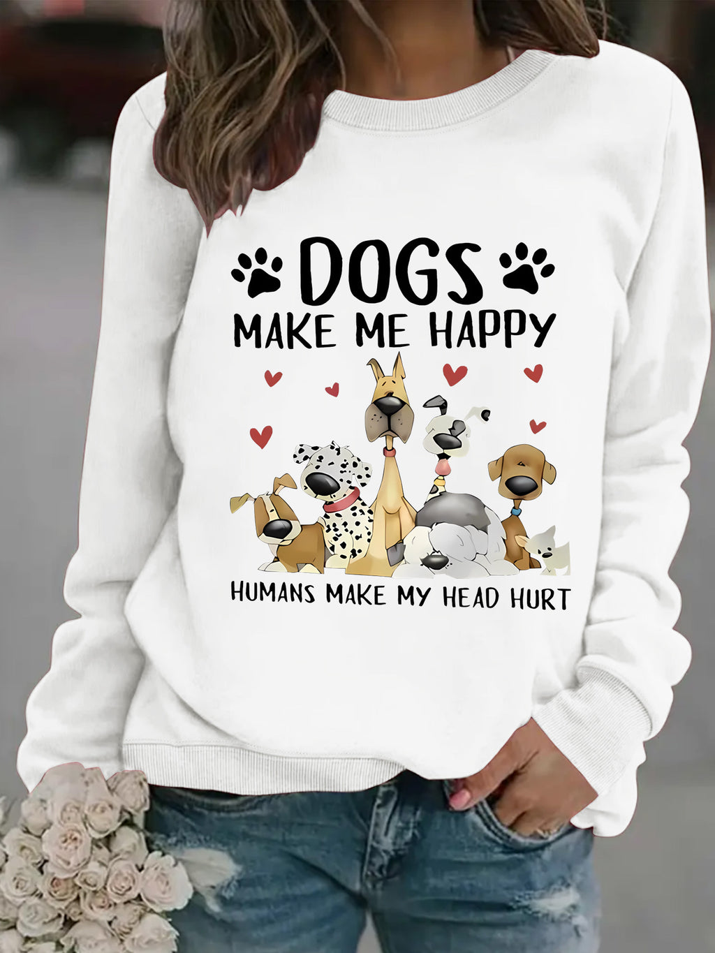 Sudadera de mujer con estampado de perros en color blanco