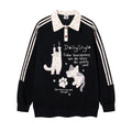 Sudadera retro bordada con diseño de gato