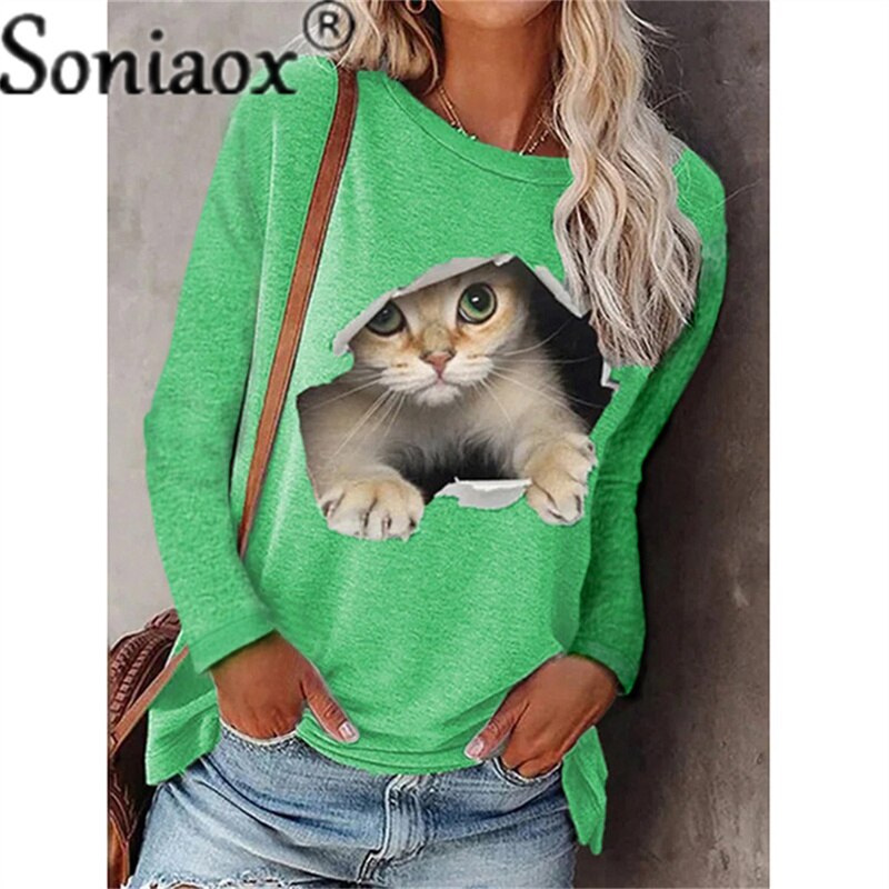 Camiseta de manga larga con estampado de gatos