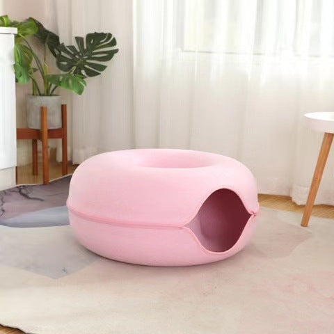 Cama donut para gatos con túnel y juguete, foto 3 de 10