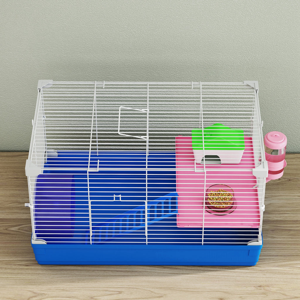 Jaula para hámster de 2 niveles con casita y rueda, 47 x 30 x 27 cm, azul, foto 8 de 9
