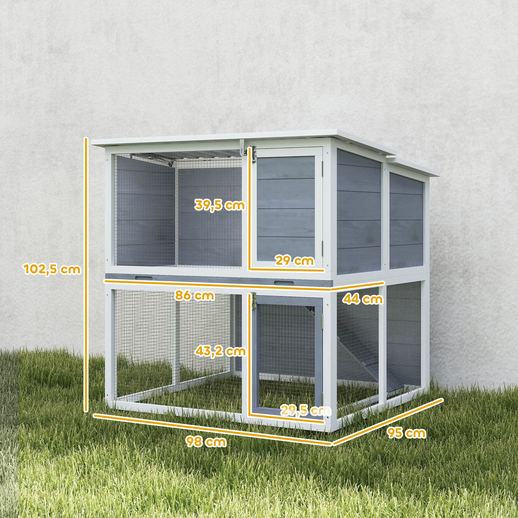 Conejera exterior de 2 niveles para conejos 98 x 95 x 102,5 cm