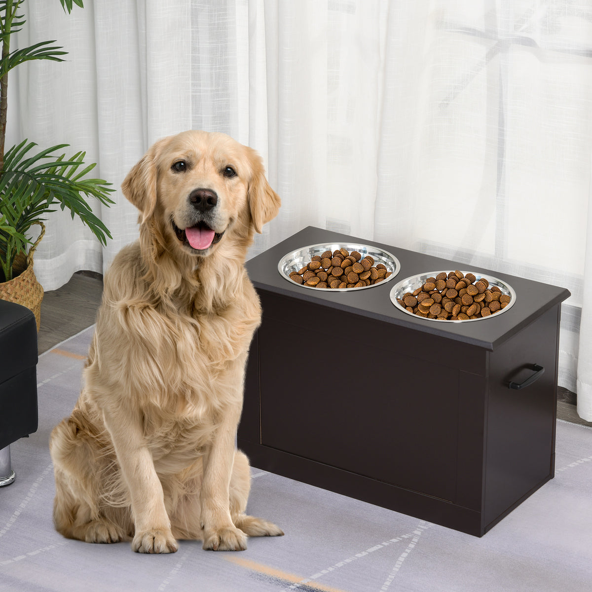 Comedero elevado doble para perros con almacenaje