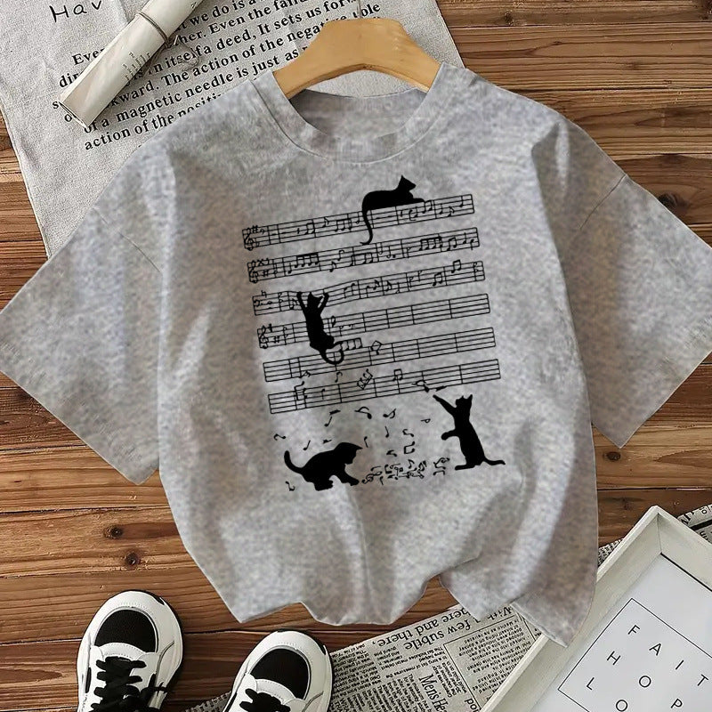 Camiseta de algodón con gatos para mujer