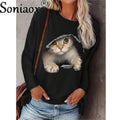 Camiseta de manga larga con estampado de gatos