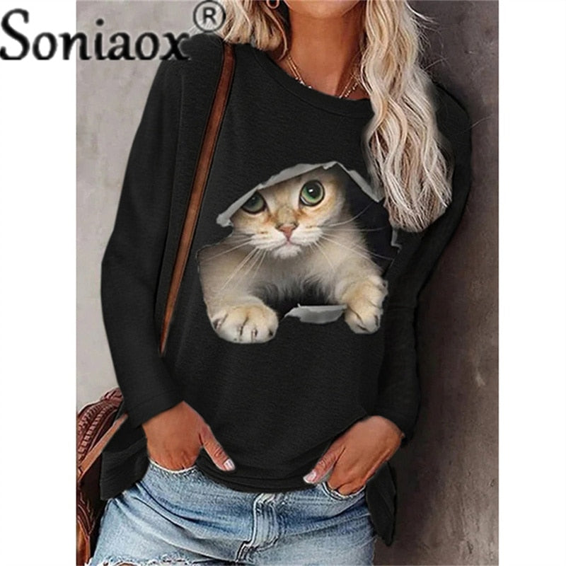 Camiseta de manga larga con estampado de gatos
