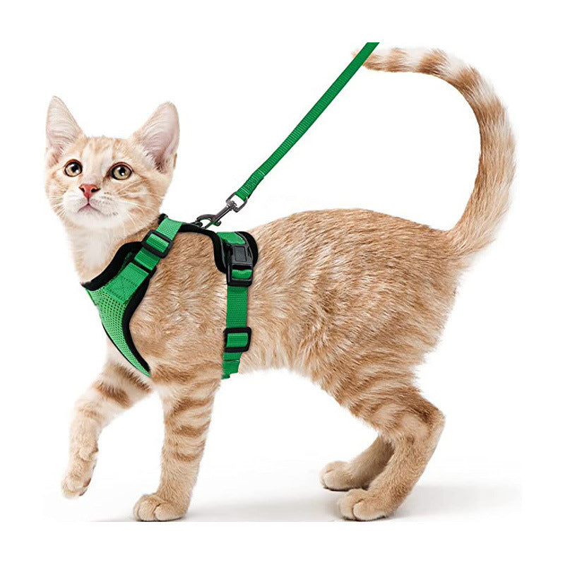 Arnés y correa ajustable antiescape para gatos – Verde hierba