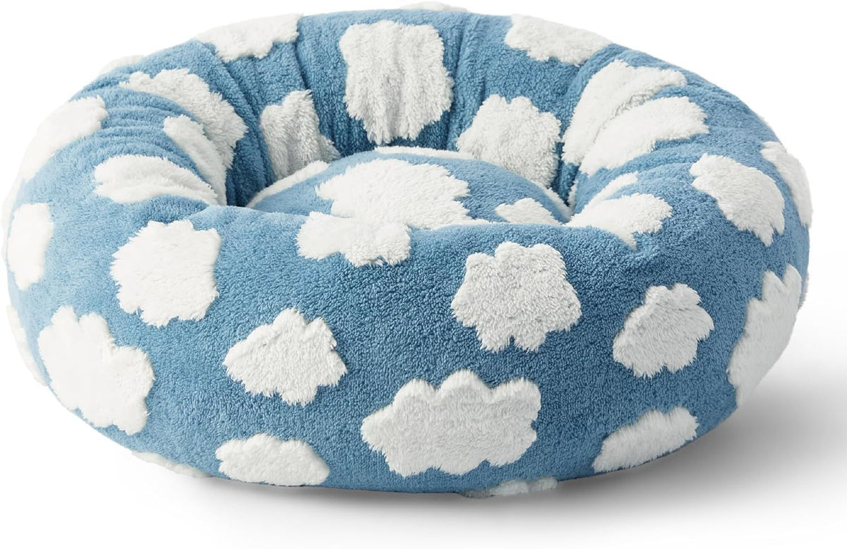 Cama redonda de tela para mascotas – Cielo y nubes, desenfundable