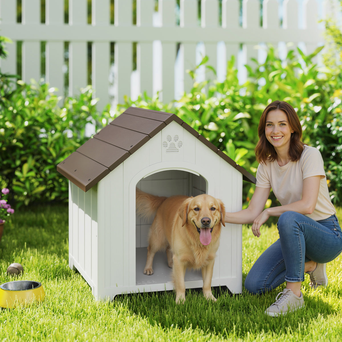 Caseta de plástico para perros grandes hasta 30 kg, 88x79x89 cm