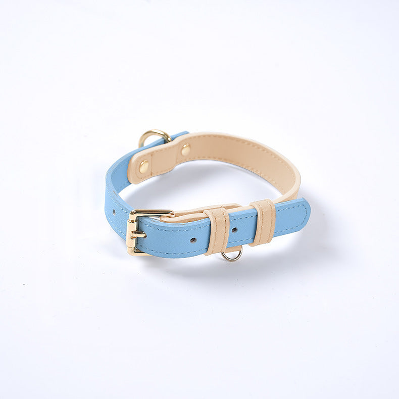 Collar de piel para perros y gatos, colores pastel
