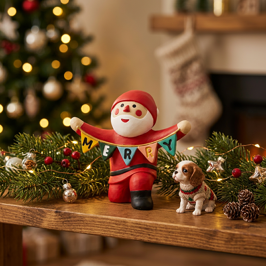 Figura Papá Noel con guirnalda navideña | Pawsome Pets New York