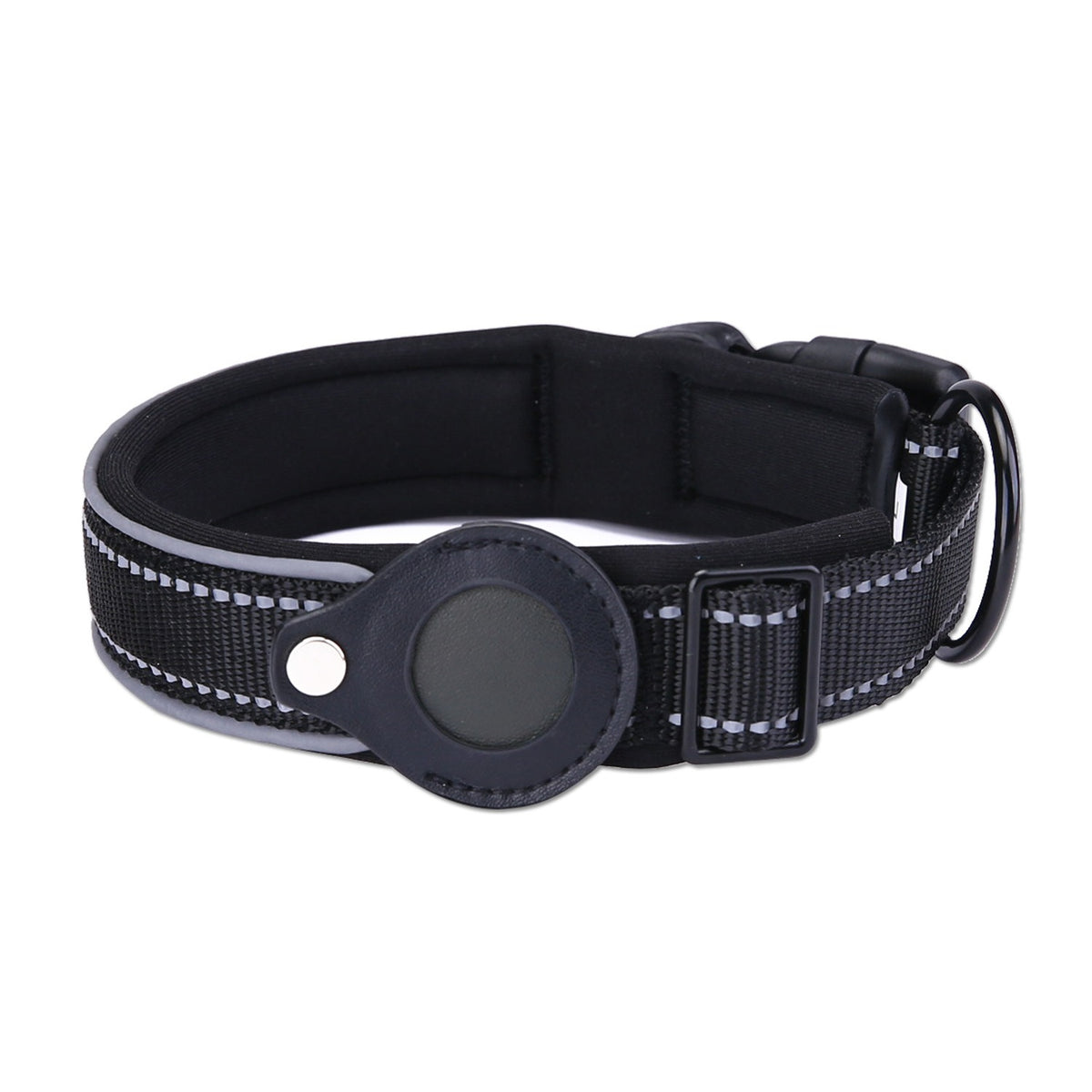 Collar ajustable para perro y gato compatible con AirTag en color negro