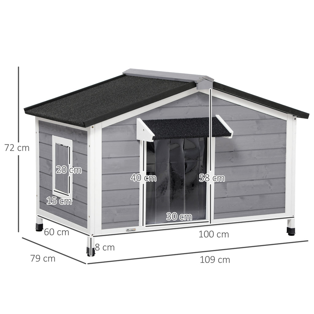 Caseta de madera estilo cabaña para perros medianos, 109x79x72 cm
