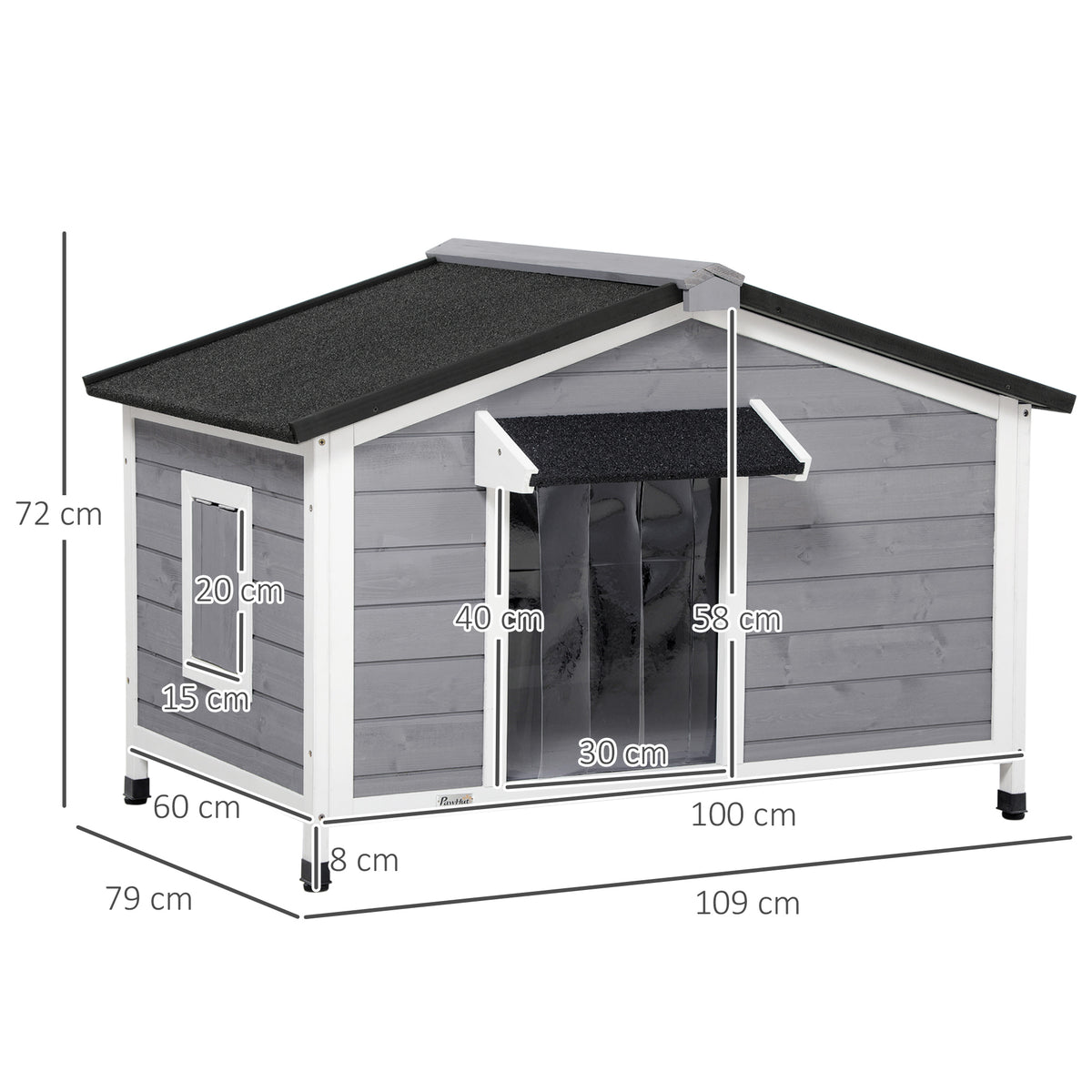 Caseta de madera estilo cabaña para perros medianos, 109x79x72 cm
