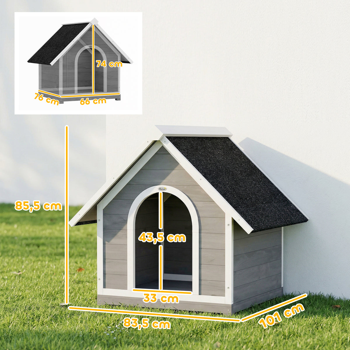 Caseta de madera para perros pequeños con cuerpo abatible, 101x84x85 cm