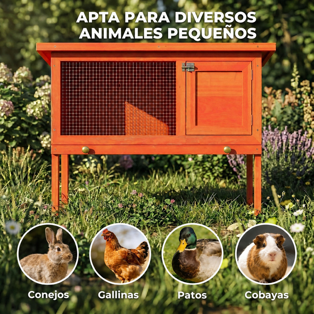 Conejera de madera elevada para exterior 90 × 45 × 65 cm