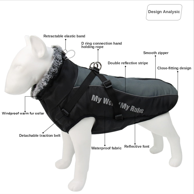 Chaleco impermeable reflectante con arnés para perros