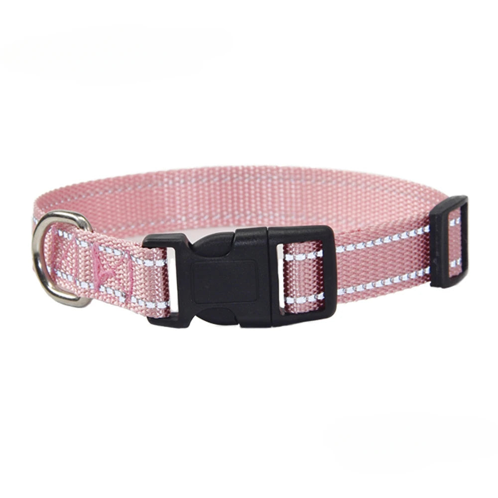 Set de collar y correa de poliéster para perros – Collar rosa