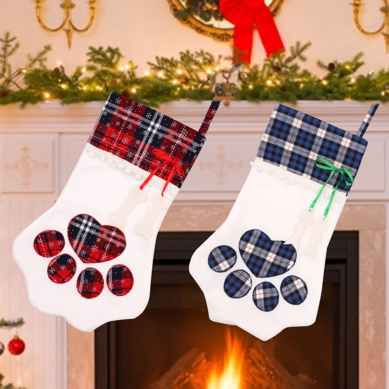 Calcetín navideño con huella para perros y gatos