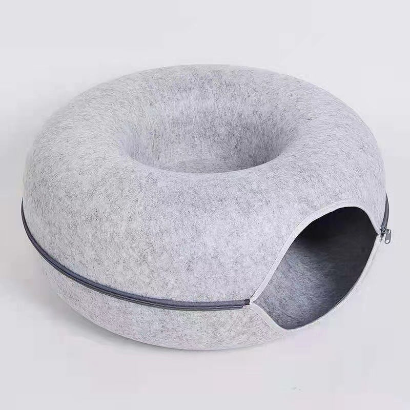 Cama donut para gatos con túnel y juguete – Grande en L 60 x 28 cm