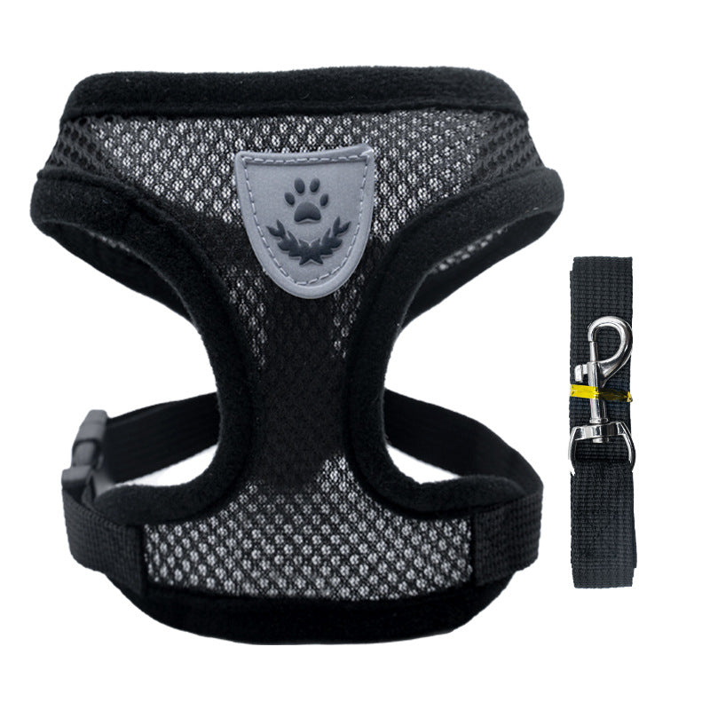 Arnés ajustable con collar y correa para perros pequeños y gatos en color negro
